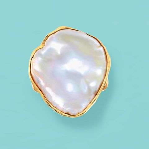 Ross-Simons 20x16mm Cultured Keshi Pearl Ring in 18kt Gold Over Sterling. Size 7 Ross-Simons