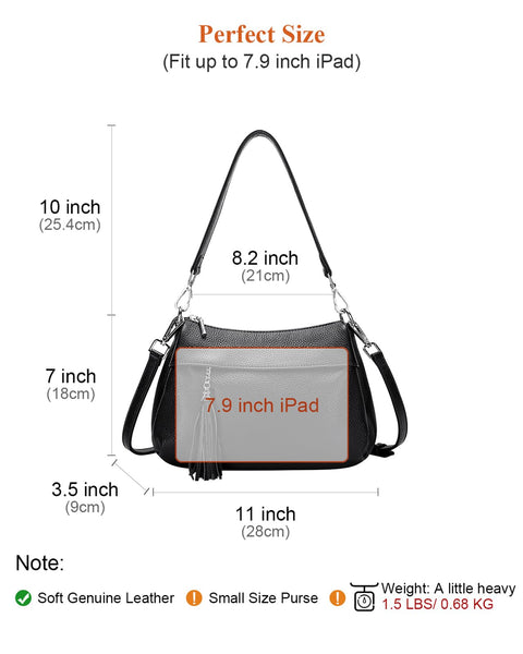 Over Earth Genuine Leather Handbags for Women Crossbody Purse Ladies Small Hobo Shoulder Bag(O111-2E Black) Over Earth