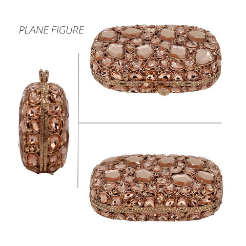 Rhinestone Crystal Clutch Purse for Women, Evening Wedding Formal Bag with Synthetic Agate Stones Clasp, Silver (champagne) Chaliwini