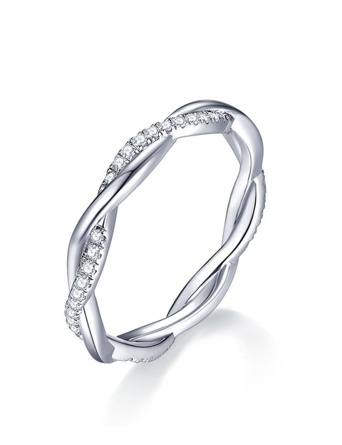 IMOLOVE Moissanite Wedding Band Wedding Rings for Women Twisted Rings 925 Sterling Silver Rings with 18K White Gold Plated Eternity Stackable Engagement Ring Anniversary Band Size 7 IMOLOVE