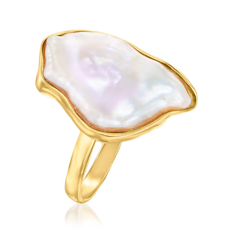 Ross-Simons 20x16mm Cultured Keshi Pearl Ring in 18kt Gold Over Sterling. Size 7 Ross-Simons