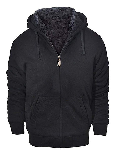 GEEK LIGHTING Hoodies for Men Heavyweight Fleece Sweatshirt - Full Zip Up Thick Sherpa Lined All black L