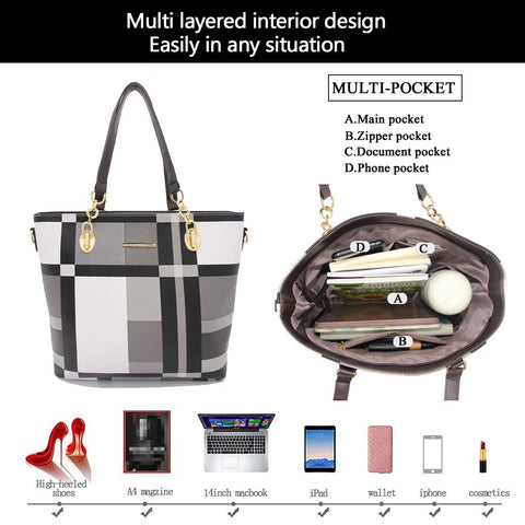2E-youth Designer Purses And Handbags For Women Satchel Shoulder Bag Tote Bag For Work Clutch Purses (Black, White, Grey) 2E-youth