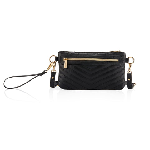 Itzy Ritzy Boss Pouch Wristlet, Crossbody Clutch & Belt Bag - Black Clutch Purse for Women - Includes Crossbody Strap & Wristlet Strap - Features 6 Card Slots & 2 Zippered Pockets (Jetsetter) Itzy Ritzy