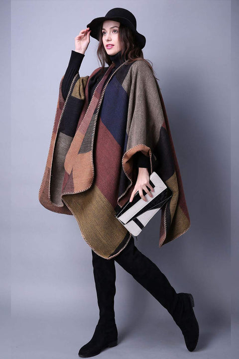 KirGiabo Women's Poncho Sweater Shawl Wraps Cape for Fall Winter,Khaki KirGiabo