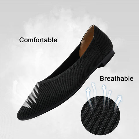 TINGRISE Women's Flats Shoes Pointed Toe Knit Ballet Comfortable Dressy Slip On Flat Black US8