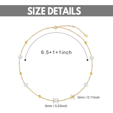 14K Gold Pearl Bracelet for Women Girls Freshwater Cultured Pearl Beads Bracelet Station Tin Cup Pearl Bracelet with Link Chain Dainty Jewelry Gifts for Mom, Wife, 6.5''+1''+1'' SISGEM