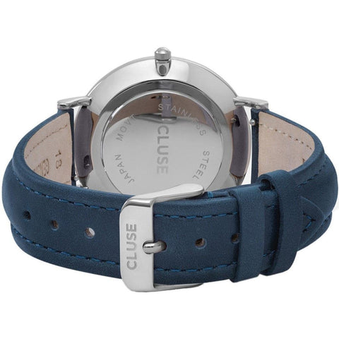 CLUSE Women's La Boheme 38mm Blue Leather Band Metal Case Quartz White Dial Analog Watch CL18216 CLUSE