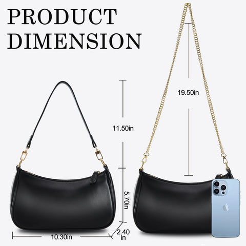 Small Cresent Shoulder Bags Crossbody Purses for Women Vegan Leather Handbag Clutch Hobo Purse (Black)