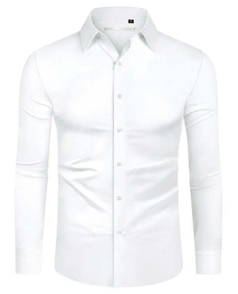 Lion Nardo Slim Fit White Dress Shirt for Men Wrinkle Free Mens Dress Shirts Long Sleeve Tall Muscle Fit Button Up Shirt