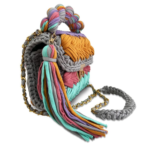 CHQEL Evening Clutch Bag for Women, Handmade Crochet Wedding Party Purse, Small Flap Formal Crossbody Handbag Evening Clutch (Khaki) CHQEL