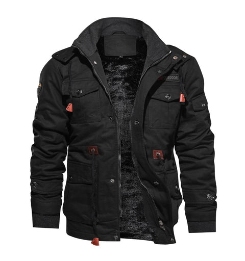 TACVASEN Mens Winter Jacket Fleece Warm Jackets Winter Coats for Men Military Work Coat with Hooded Black L