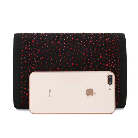 CHARMING TAILOR Envelope Purse Formal Faux Suede Clutch Rhinestone Evening Bag for Women Party Handbag (Black/red) CHARMING TAILOR