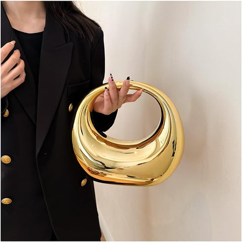 GSYPS Acrylic Evening Clutch Purse Top-handle Moon Hobo Bag, Elegant Marble Handbag for Wedding Cocktail Party B-Gold GSYPS