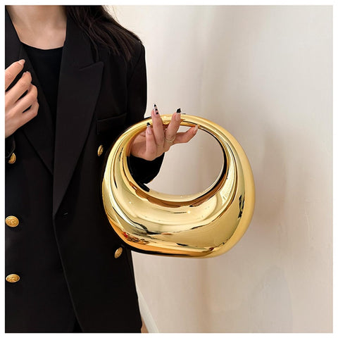 GSYPS Acrylic Evening Clutch Purse Top-handle Moon Hobo Bag, Elegant Marble Handbag for Wedding Cocktail Party B-Gold GSYPS