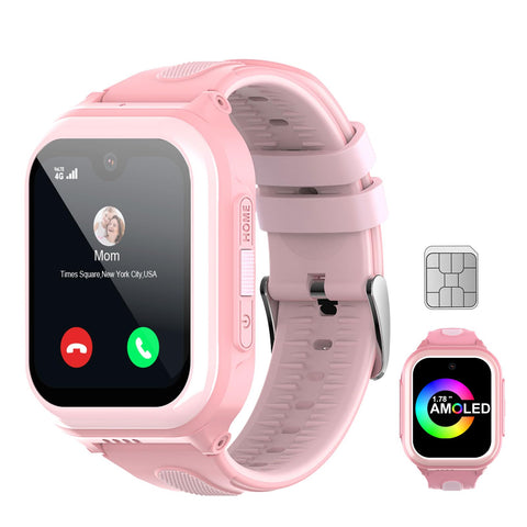 Wonlex 4G GPS Smartwatch for Kids, 1.78" AMOLED Touchscreen Phone Watch with SIM Card, Video Calls, Voice Chat, SOS, Camera, Music, Pedometer, Game, Birthday Gift for Girls Boys Ages 8-15(Pink)