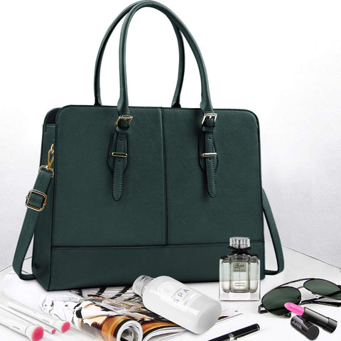 Laptop Bag for Women Leather Work Tote 15.6 Inch Laptop for Computer Bag Waterproof Business Office Professional Large Capacity Handbag Shoulder Bag DeepGreen KTMOUW