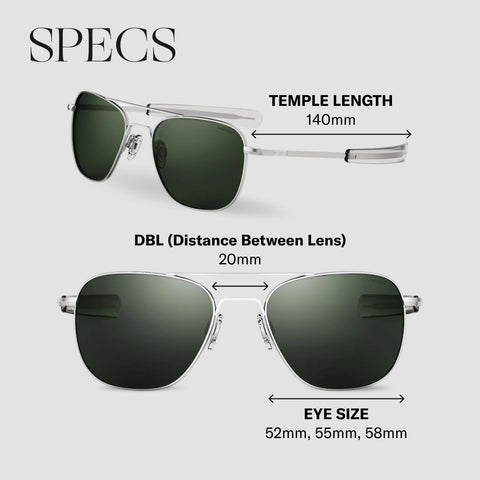Randolph Eyewear Aviator Sunglasses for Men and Women – Classic Aviator Glasses with Polarized Lenses and Matte Chrome Frame, UV Protection Sunglasses Made to Last a Lifetime (Agx Green)
