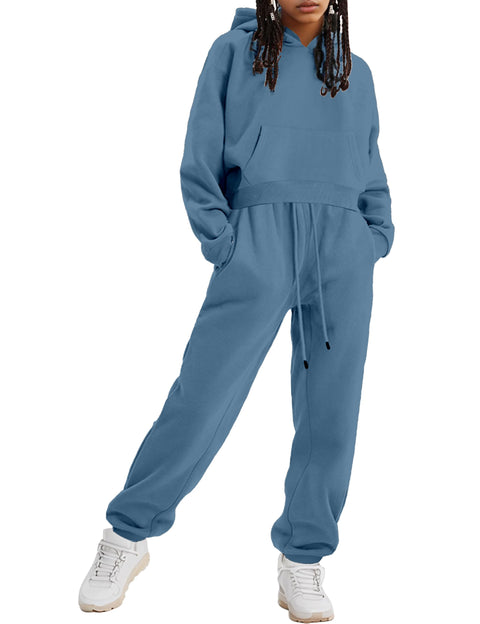 AGERWAY Clothes for Girls Sweatsuit Fall Winter Clothing Sets Fashion Hoodie Sweatshirts and Pants Sets 2Pcs Kids Clothes Girls Outfits Size 7/8 Grey Blue