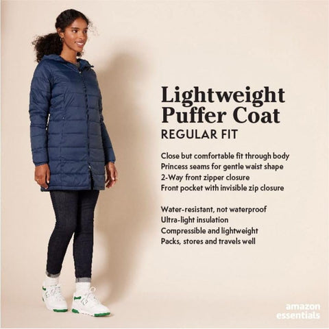 Amazon Essentials Women's Lightweight Full-Zip Water-Resistant Hooded Puffer Coat (Available in Plus Size), Stone, Small Amazon Essentials