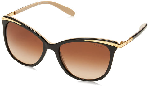 Ralph by Ralph Lauren Women's RA5203 Cat Eye Sunglasses, Shiny Black On Nude & Gold/Gradient Brown, 54 mm Ralph by Ralph Lauren