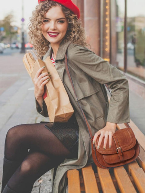 Crossbody Bags for Women,Small Saddle Purse and Boho Cross body Handbags,Vegan Leather,Brown AFKOMST