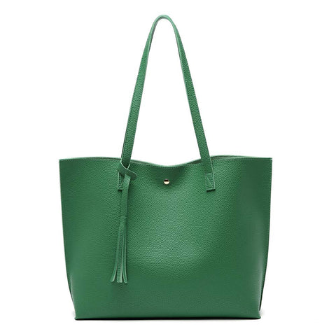 Dreubea Women's Soft Faux Leather Tote Shoulder Bag from, Big Capacity Tassel Handbag Forest Green Dreubea