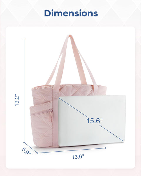 BAGSMART Tote Bag for Women, Large Tote Bag with Zipper, Quilted Puffer Bag Gym Bag Top Handle Handbag for Travel Work, Pink BAGSMART