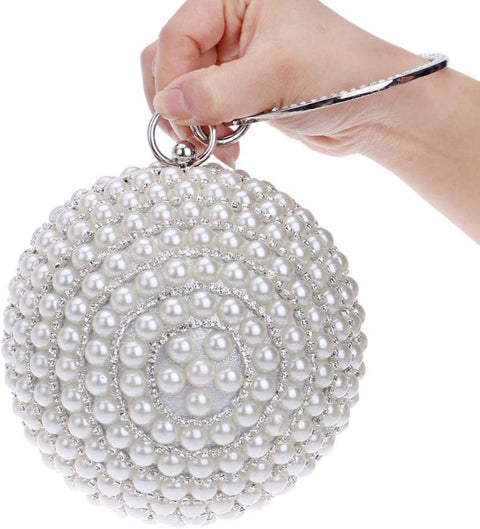 Tngan Womens Evening Bag Round Ball Wedding Handbag Artificial Pearl Purse Silvery Tngan