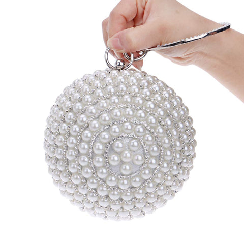 Tngan Womens Evening Bag Round Ball Wedding Handbag Artificial Pearl Purse Silvery Tngan