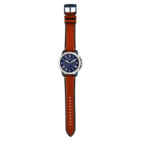 Fossil Men's Grant Quartz Stainless Steel and Leather Chronograph Watch, Color: Silver/Blue, Luggage (Model: FS5151) Fossil