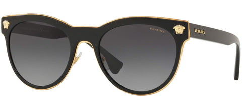 Versace VE2198 54mm Polarized Phantos Sunglasses for Women – Black Metal Frame with Black Temples, 100% UV Protection, Lightweight & Comfortable Sunglasses, eShades Eyewear Kit Included
