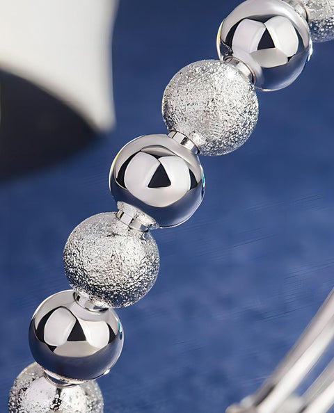 Kim Carrey S925 Silver Bangle Bracelet for Women, Elegant Women‘s Sterling Silver Bracelet Bangle Adjustable 6.4-7.8 inches Small Size (Frosted and Smooth Beads) Kim Carrey