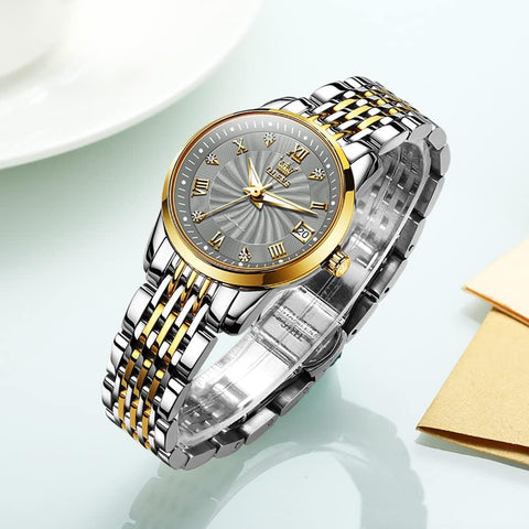 OLEVS Womens Automatic Watch Diamond Fashion Luxury Dress Mechanical Self Winding Stainless Steel Ladies Wrist Watches for Women Luminous Waterproof OLEVS