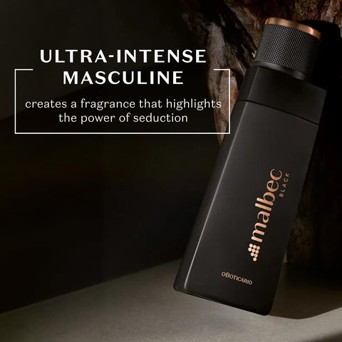 Malbec Black Eau de Toilette By O Boticario, Wine-Inspired Cologne For Men, Long-Lasting Men's Fragrances, Vanilla, Whiskey Woody & Amber Scent, 3.4 Ounce Malbec