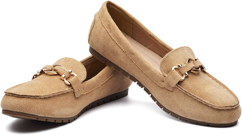 Cvistpieo Loafers for Women Business Casual Shoes Comfortable & Lightweight Penny Loafers Slip On Work Flats Suede Beige Size 8