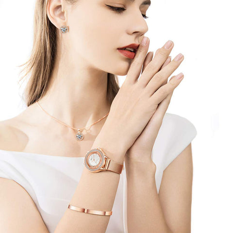 Watches Sets Gifts for Women, Rose Gold Watch Set Necklace Earring Bracelet 4 Pieces Jewelry Set for Mom Wife Girlfriend Anniversary Birthday Christmas Valentine's Day Gifts Sego Alchemy