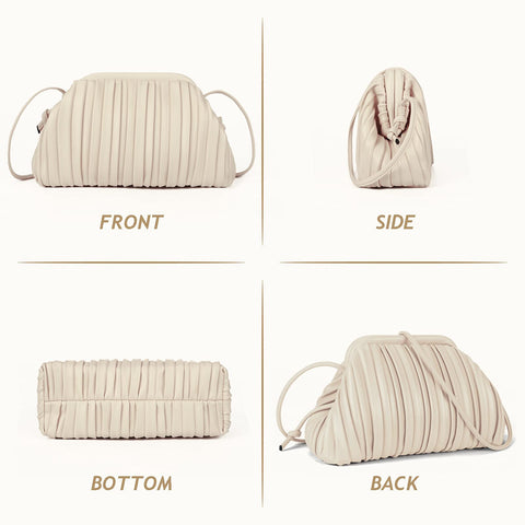 GLITZALL Clutch Purse and Dumpling Bag for Women Designer Cloud Handbag and Ruched Bag with Detachable Shoulder Strap,Soft PU Leather (Beige) GLITZALL