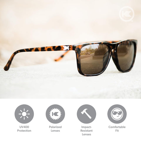 Knockaround Fast Lanes Polarized Sunglasses for Men & Women - Impact Resistant Lenses & Full UV400 Protection, Glossy Tortoise Shell Frames/Brown Lenses