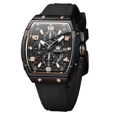OLEVS Watch Men Big Face Luxury Original Dress Waterproof Casual Nice Wrist Male Black Watches for Men Chronograph Analog Classic Business Rose Gold Arabic Numerals Black Watches Relojes para Hombres