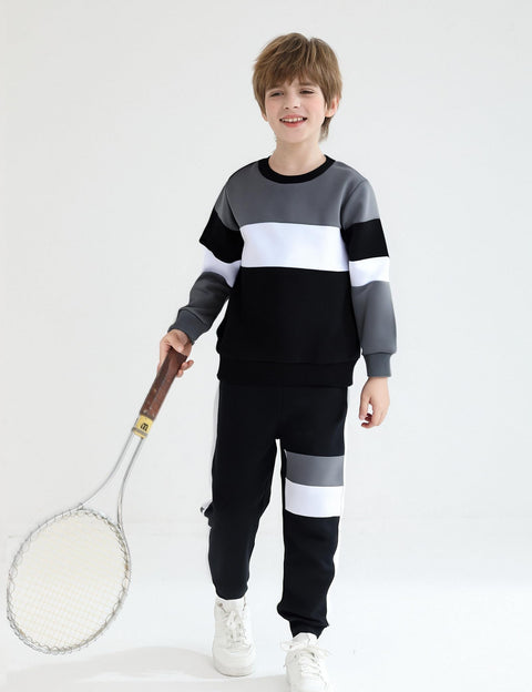 mkodopy Boys Clothes Hoodie Sweatsuits Tops and Pants Boys Fall Winter Outfits Boy Clothing Set (Black Gray, 6-7 Years)