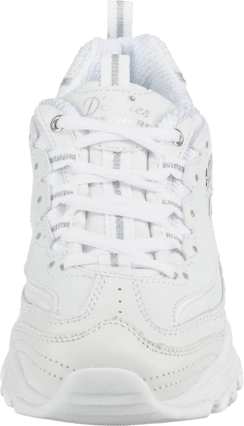 Skechers Sport womens D'LITES FRESH START Memory Foam Lace-up Sneaker,White Silver,9 M US Skechers