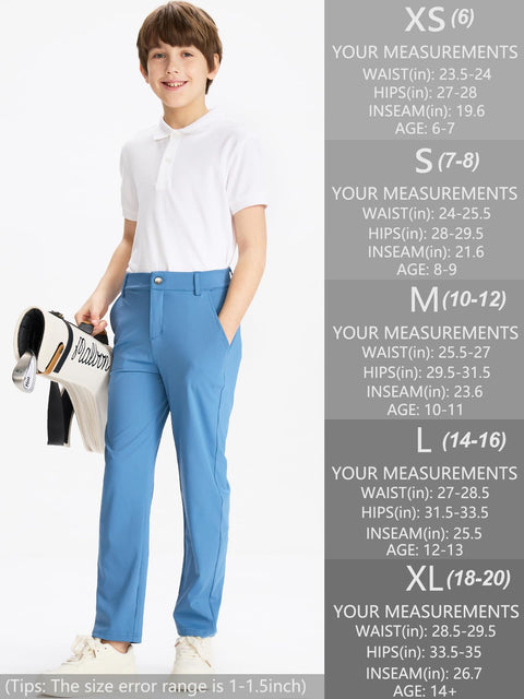 DEVOROPA Youth Boys Flat Front Dress Pants Stretch Golf Athletic Casual School Uniform Khaki Chino Twill Sweat Pants Pockets Light Gray L