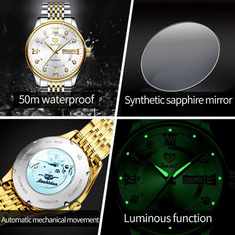 OLEVS Automatic Watches for Mens Luxury Diamond Self Winding Mechanical Dress White Wrist Watch Waterproof Luminous Stainless Steel Day Date OLEVS