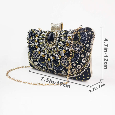 Womens Evening Clutch Bag Designer Evening Handbag Hand Bag,Lady Party Wedding Clutch Purse (Black-Beaded) zebrum