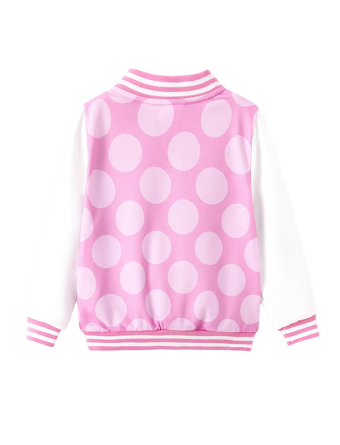 Disney Minnie Mouse Little Girls Jacket Varsity Bomber Letterman Baseball Kids Fall Clothes Polka Dot Lightweight Sweatshirt Colorblock Zip-up Coat 3T