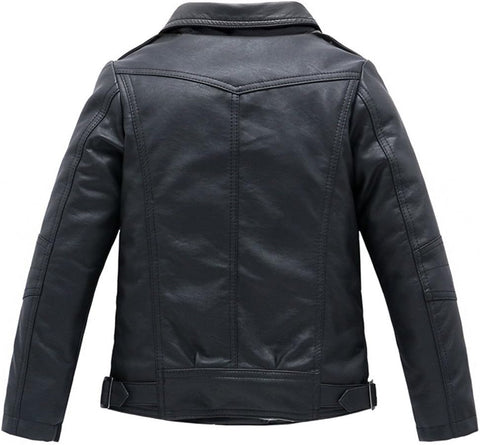 LJYH Children Collar Motorcycle Faux Leather Coats Kids Bomber PU Soft Leather Jackets Black 9/10yrs