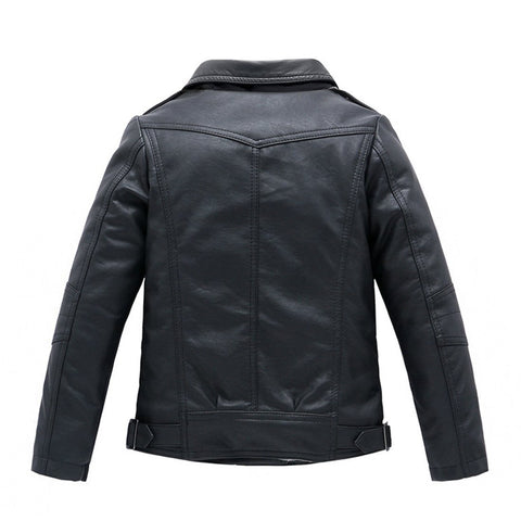LJYH Children Collar Motorcycle Faux Leather Coats Kids Bomber PU Soft Leather Jackets Black 9/10yrs