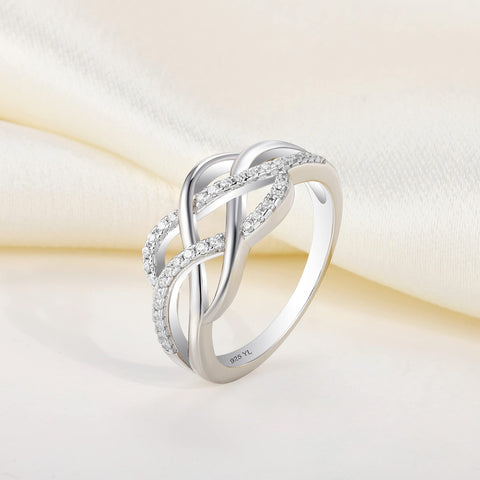YL Celtic Knot Rings 925 Sterling Silver Twisted Knot Ring 18k White Gold Plated Cubic Zirconia Infinity Statement Rings-size5 YL