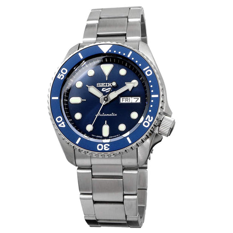 Seiko SRPD51 Automatic Watch for Men - 5 Sports - Blue Sunray Dial, Day/Date Calendar, LumiBrite Hands and Markers, and Rotating Bezel, 100m Water-Resistant